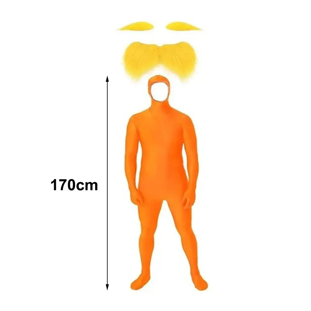 Spandex Full Body Invisible Suit Orange Solid Color Halloween Costume Casual Yellow Mustache and Eyebrow Jumpsuit Costume