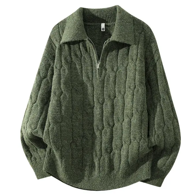 Men's Stylish Slim-Fitting Long Sleeve American Retro Cable-Knit Pullover Sweater - Half-Zip Polo Collar, Textured Twist Pattern, Multi-Color Menswear Knitwear for Spring & Autumn Casual/Commuting Wear