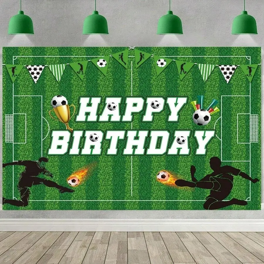 1pc Lightweight Multicolor Soccer Birthday Party Backdrop Banner - Large Sports Theme Decor for Boys, Football Field Photo Background for Family Gathering, Gift for Room Holiday Decorations