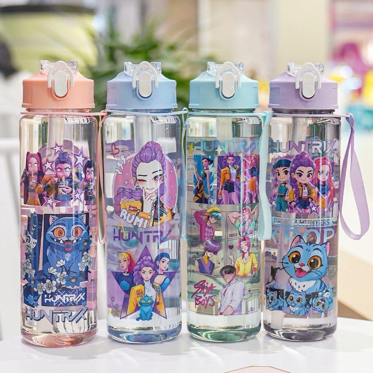 K-Pop Ghost Hunter Water Bottle 700ML, Cute Anime Style Hydration Tumbler with Straw & Lid, Leakproof Portable Drinkware, Perfect Gift for Kpop Fans