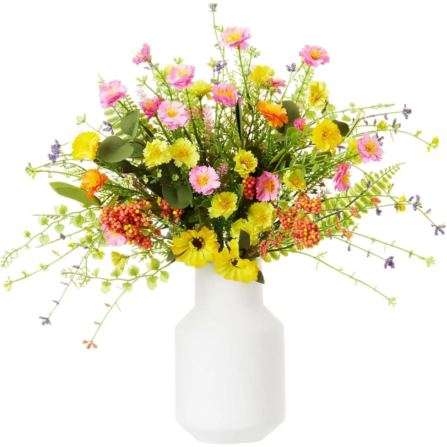 8 Bundles Artificial Wildflower Bouquets Outdoor Set No Fade Long Fake Plastic Flower Short Faux Plants for Garden Porch Window Home Wedding Decor(Mixed Size,Purple Yellow & Orange)