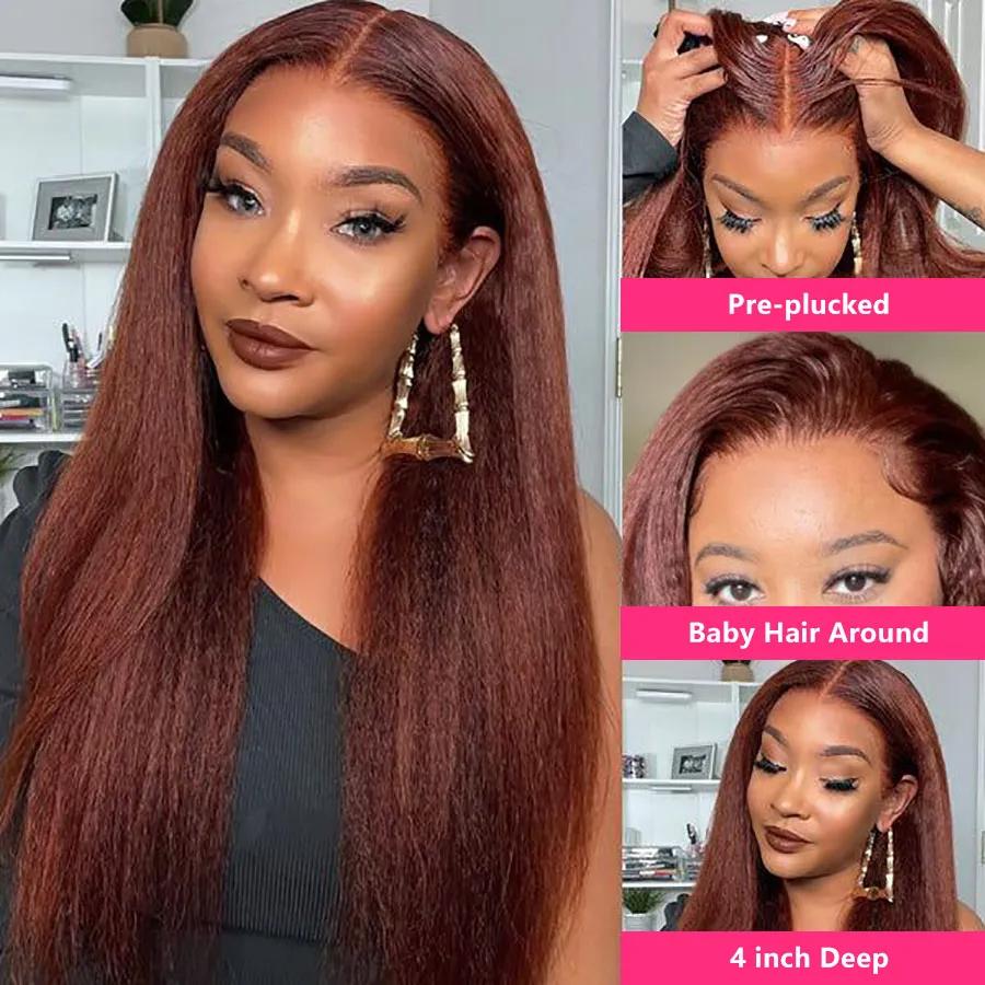Bling Hair 33# Reddish Brown Chocolate Brown Colored Wigs HD Lace Front Human Hair Wigs For Women 30 32 Inch Brazilian Straight On Sale