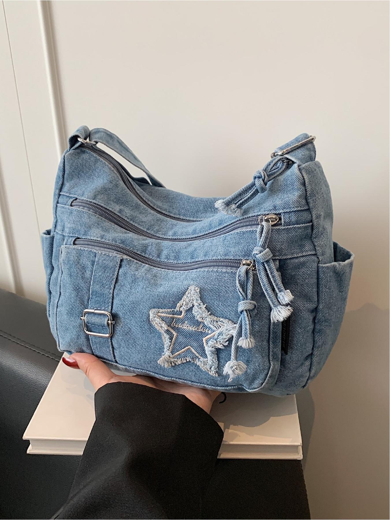 Casual and fashionable multi pocket star pattern design bag Embellished Shoulder Bag can be worn on one shoulder or diagonally