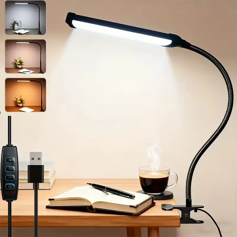 USB Metal Clamp Desk Lamp, Adjustable Angle, 3 Color Modes, Flexible 360° Gooseneck, Ideal for Office, Bedroom, Living Room, Manicure Use