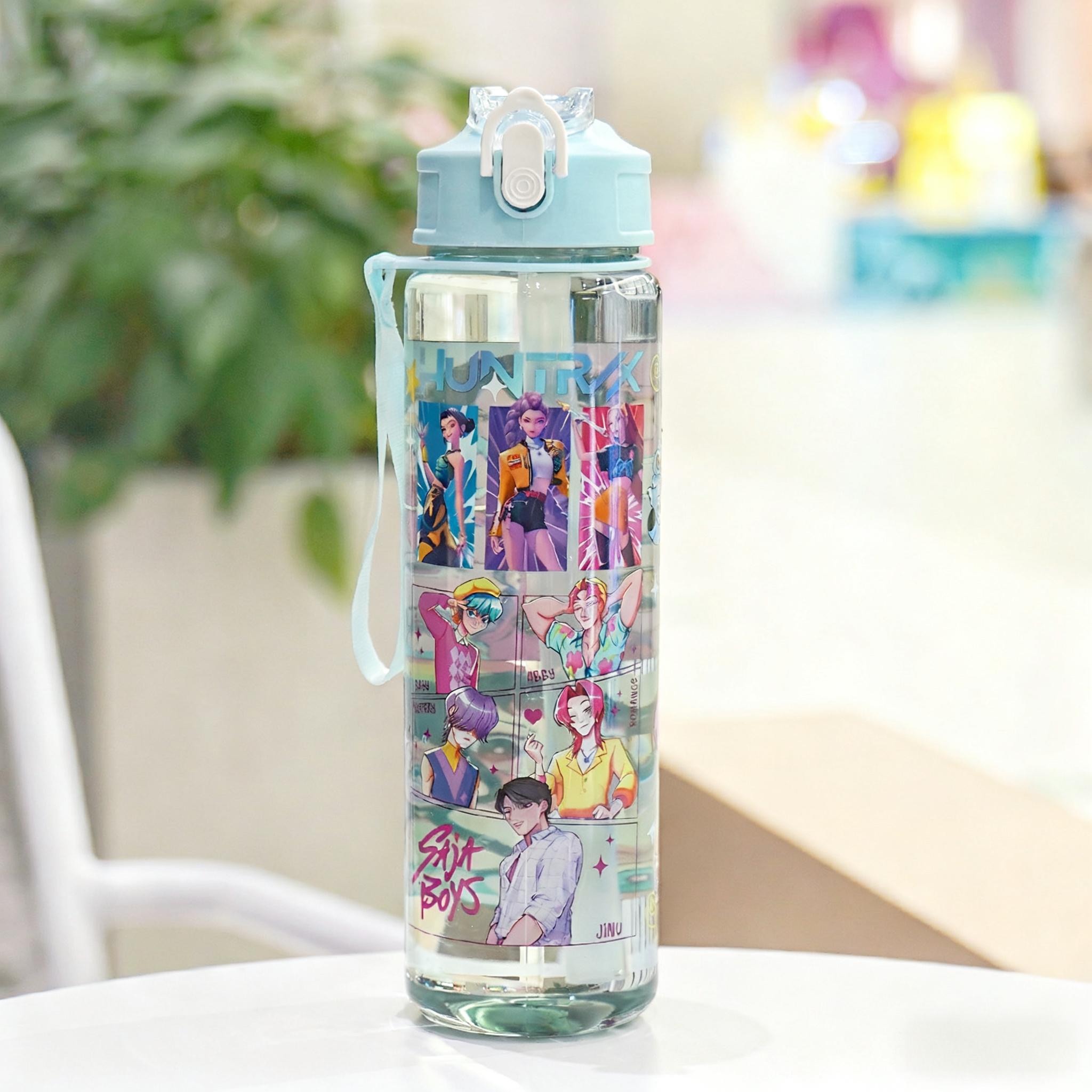 K-Pop Ghost Hunter Water Bottle 700ML, Cute Anime Style Hydration Tumbler with Straw & Lid, Leakproof Portable Drinkware, Perfect Gift for Kpop Fans