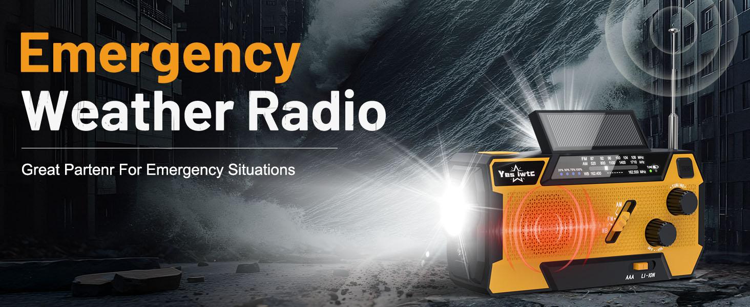 3 in 1 Charging Cable Hand Crank Emergency Radio，NOAA Weather Radio 7400mWh，Portable Solar power ，AM/FM for Winter Storm Hurricane Survival Gear Chargeable Orange so alarm crank radio outage winter storm