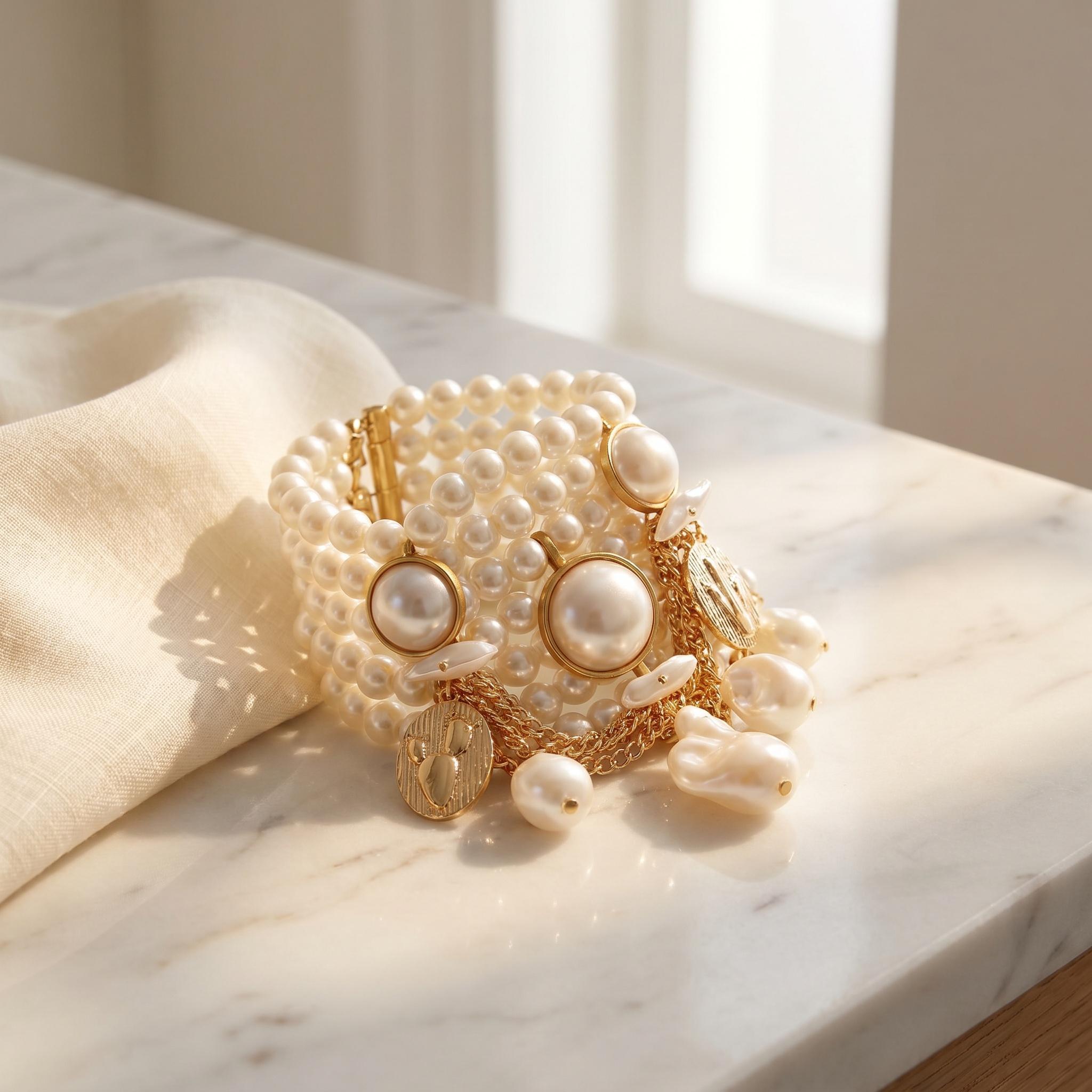 Unisex Faux Pearl Decorated Beaded Bracelet - Elegant Costume Jewelry for Party Wear & Birthday Gifting, Unisex Names