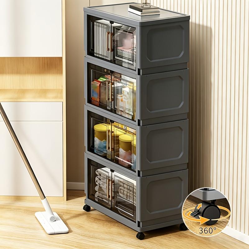 3/4/5/6 layer large capacity plastic storage box with lid, foldable organizer and storage cabinet with swivel wheels, household clothing, snacks and miscellaneous storage box, bedroom living room space saving storage cabinet, organizing cabinet handle