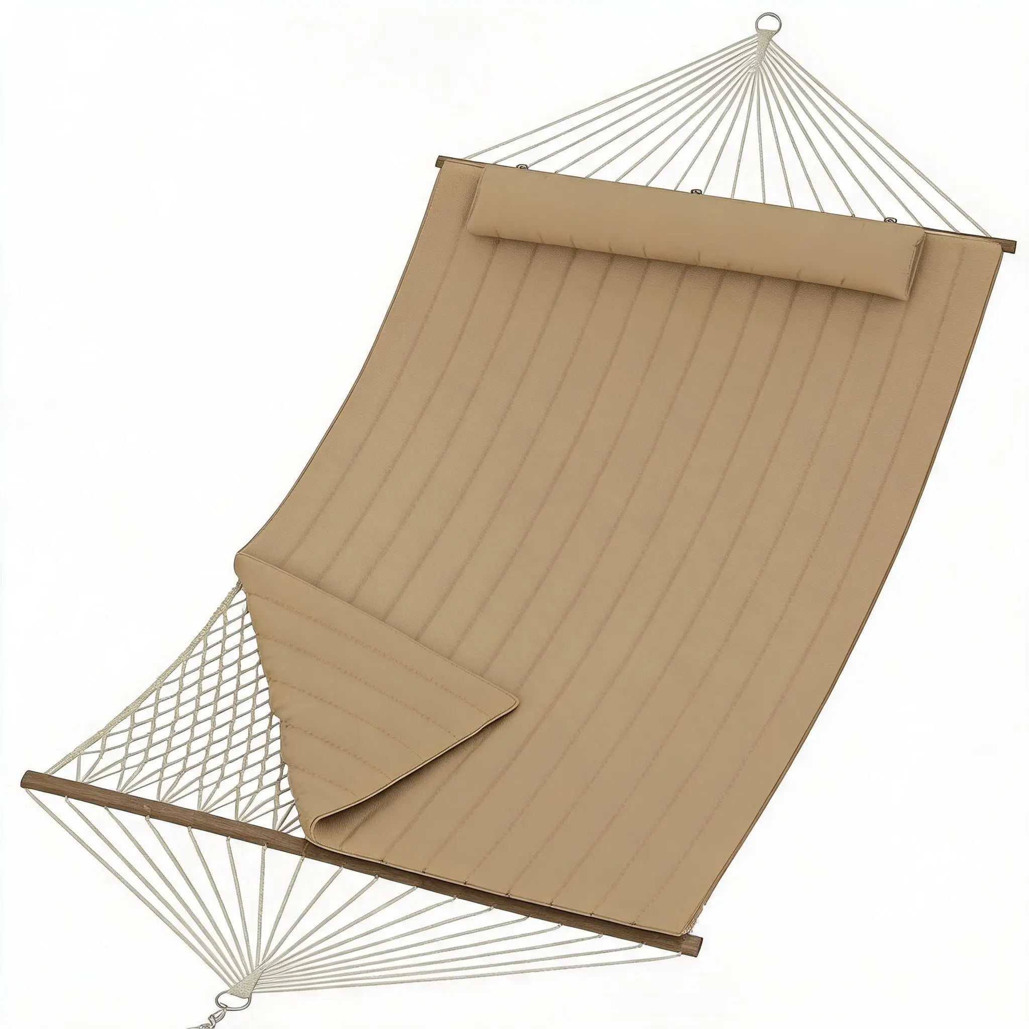 2-Person Large Size Outdoor Hammock with Quilted Fabric, Cotton Rope, Adjustable Steel Stand, Removable Pillow, 500 lbs Cap. Steel Frame - Ideal for Patio, Backyard