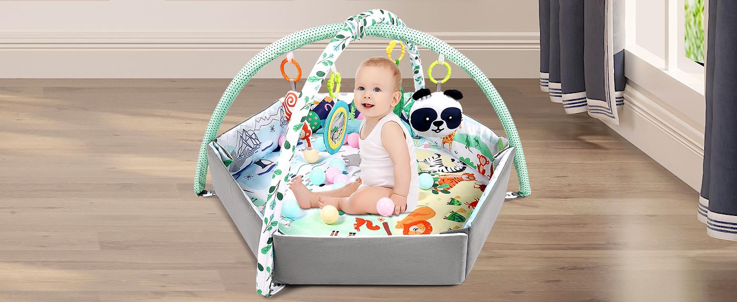 4-in-1 Tummy Time Mat Baby Activity Play Mat with 6 Infant Learning Sensory Toys for Floor Toddler Motor Skill Development Babies Ball Pit 18 Ocean Balls Cute 4-in-1 Tummy Time Mat Baby Activity Play Mat with 6 Infant Learning Sensory Toys for Floor Toddler Motor Skill Development Babies Ball Pit 18 Ocean Balls Cute