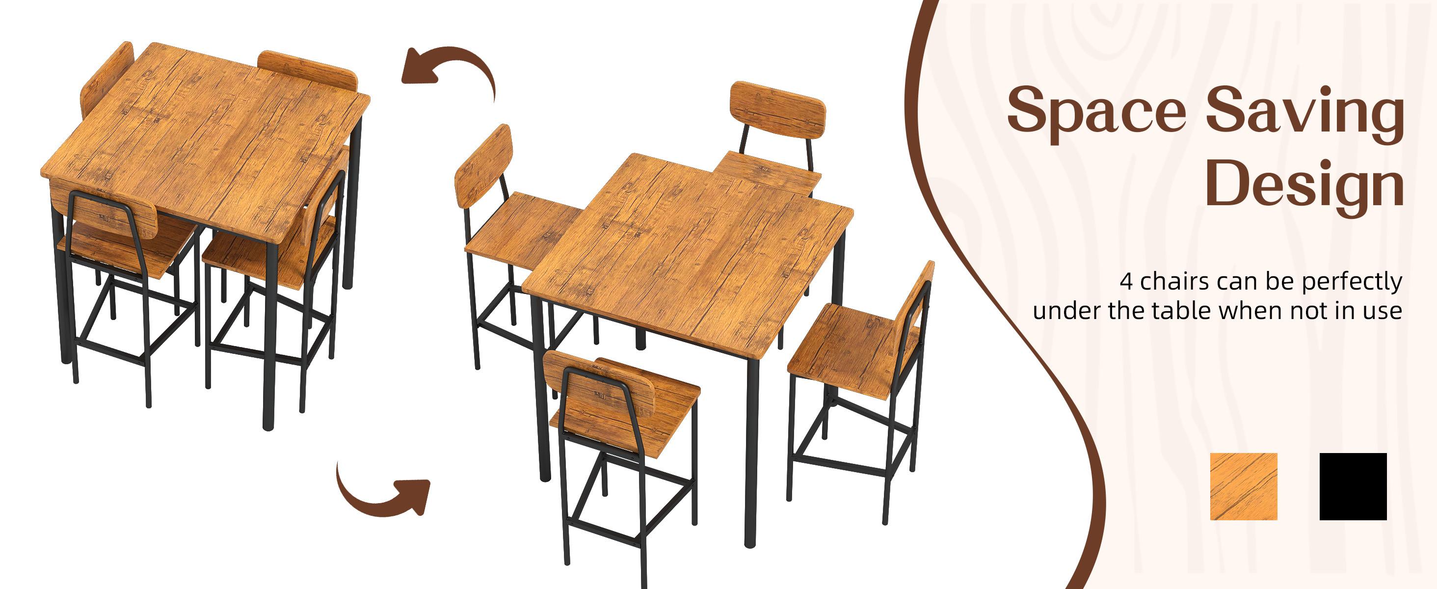 4-Piece Kitchen Dining Set, Ironwood Square Table, Suitable for Small Spaces, Home Kitchens, Apartments, Bars