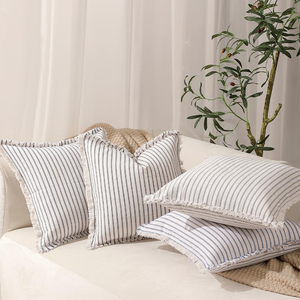 2PCS Throw Pillow Covers, Striped Pillowcase and Tassel Decoration Pillow Square Cushion Cover, Polyester Fabric, Sofa Sofa Bed Living Room Farmhouse Decoration