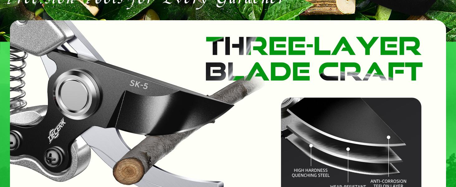DECERK 8.5" Professional Bypass Pruning Shears for Gardening, Garden Pruner Scissors & Clippers for Fruit Tree Branch Trimming, Ultra Sharp SK5 Blade, Ergonomic Handle, Gardening Gift Women Men wood finish flower - 2025 Heavy Duty Tools for springtok