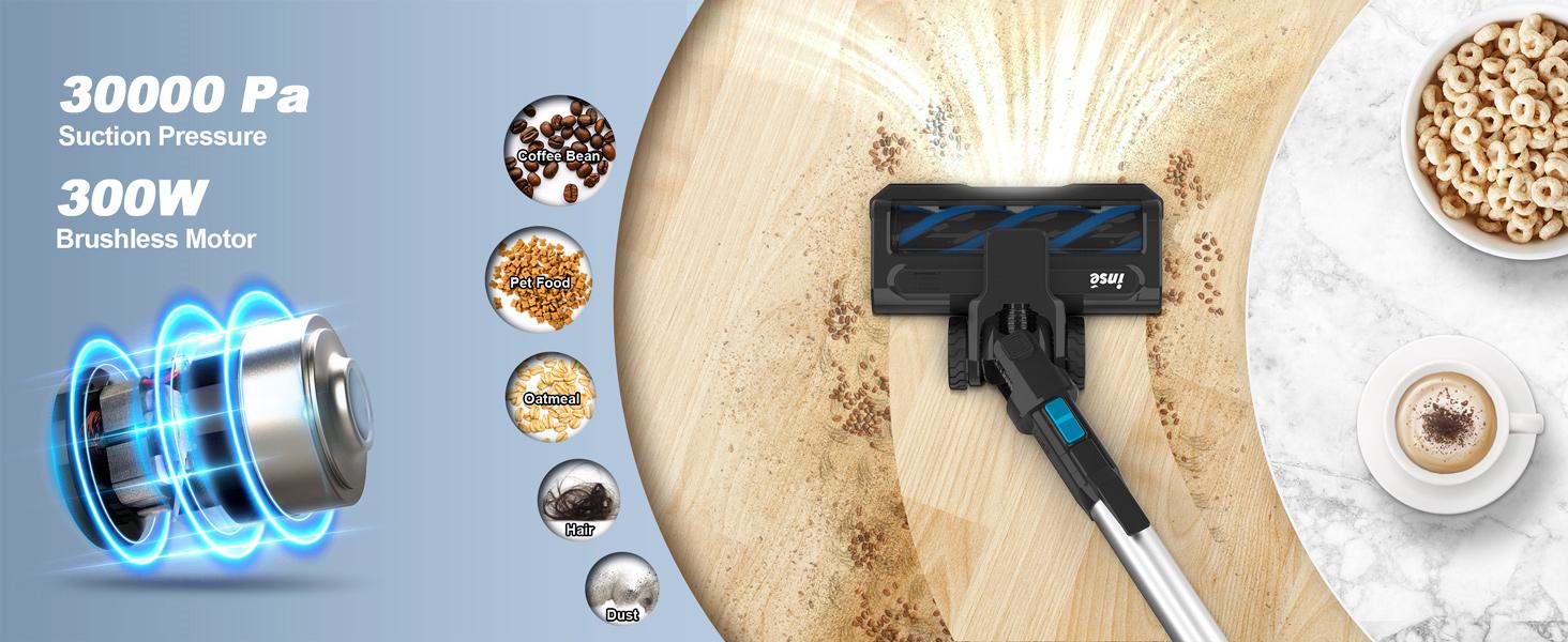 INSE S Series Cordless Vacuum Cleaner, 25Kpa 300W Powerful Cordless Stick Vacuum with 1 or 2 Batteries, Up to 45 or 90min Runtime, 6-in-1 Rechargeable Cordless Vacuum for Home Carpet Floor Pet Hair