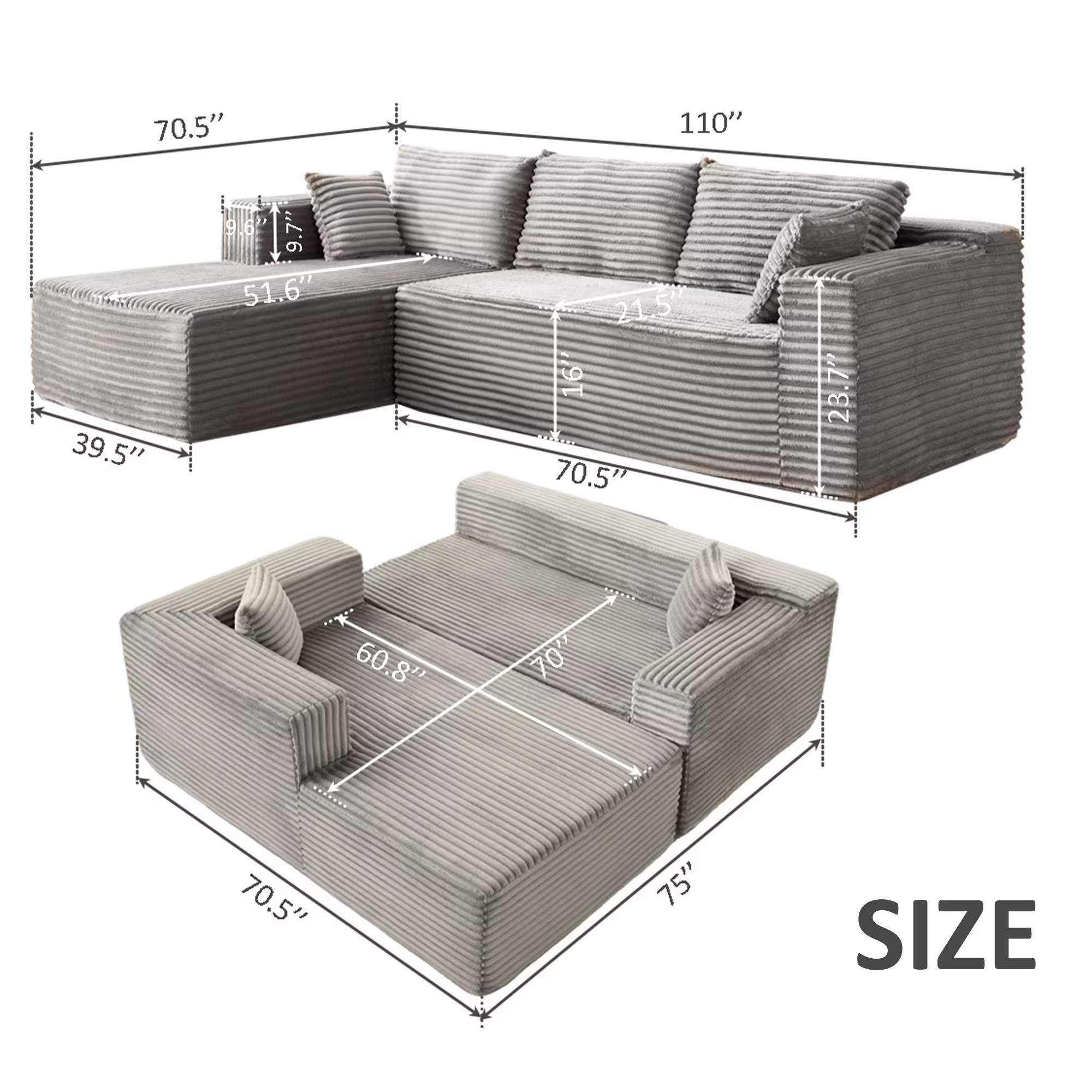 【TikTokShopBlackFriday】【Two Packages】Modular L-Shaped Sectional Sofa with Chaise, Deep Seat Corduroy Couch for Living Room, Bedroom, Apartment, Minimalist Sleeper Sofa, No Assembly Required 【TikTokShopBlackFriday】【Two Packages】Modular L-Shaped Sectional Sofa with Chaise, Deep Seat Corduroy Couch for Living Room, Bedroom, Apartment, Minimalist Sleeper Sofa, No Assembly Required