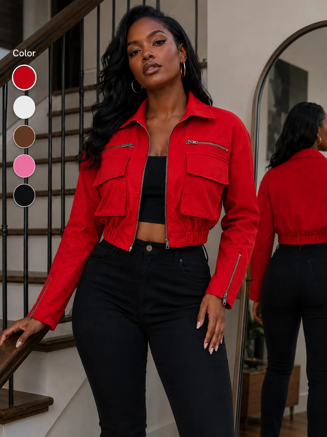 Women's Short Waistcoat Tops with Elastic Hem, Zipper Closure, Casual Style, All Seasons Outerwear, High-Waisted Design, Easy to Wear