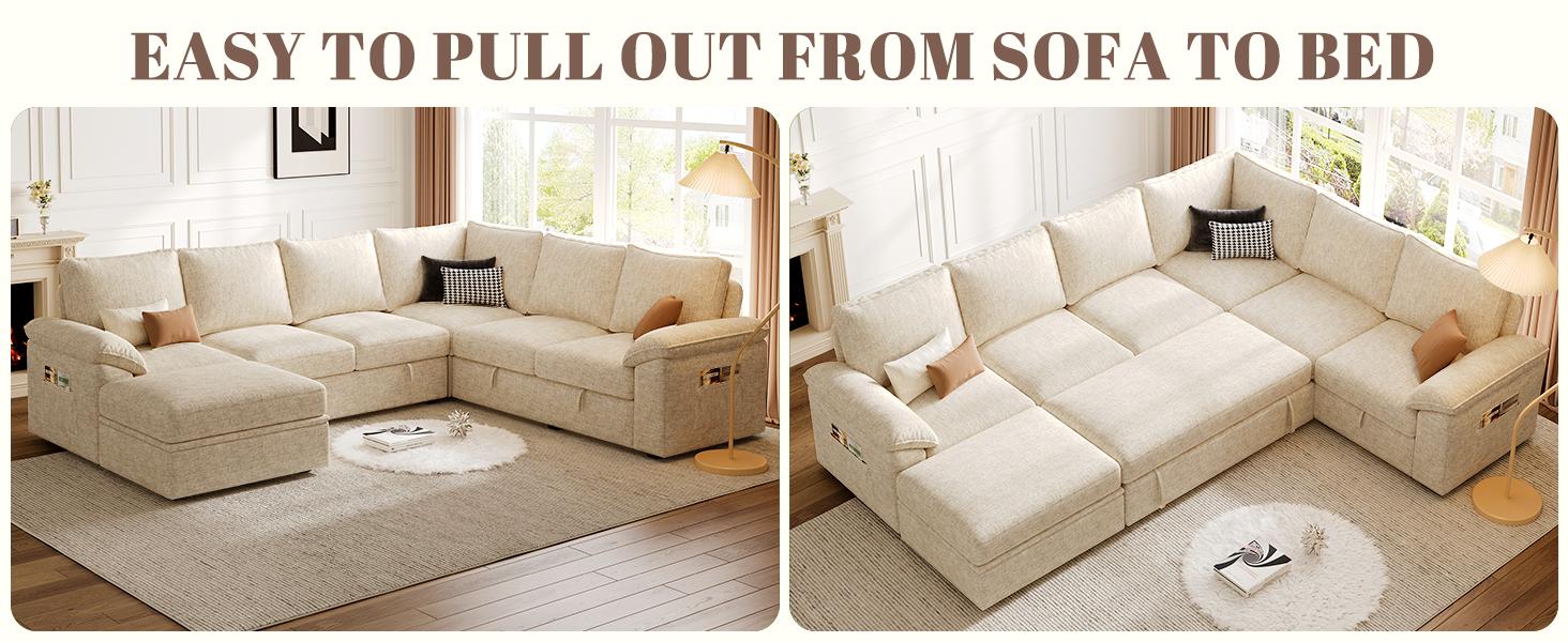 【3-5 Packages】108 Inch Sectional Sleeper Sofa with Pull Out Bed, U Shaped 5/7 Seat Modular Sectional Sofa with Storage, Sectional Couches for Living Room, Cloud Modular Couch, Removable Sofa Cover#daybed