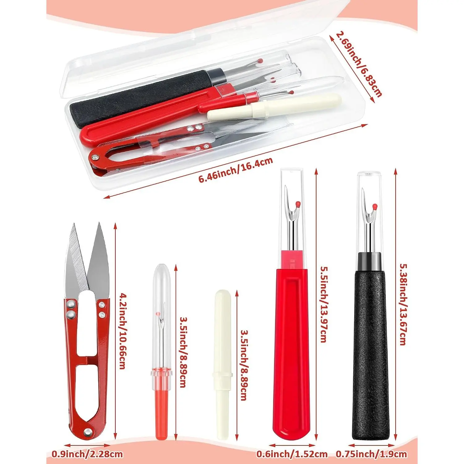 Seam Rippers for Sewing – 2 Big and 2 Small Stitch Remover Tools, Thread Ripper, Embroidery Removal Tool with Thread Snips