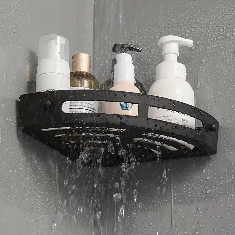 3pc triangular bathroom wall mounted storage corner rack, shower basket, multifunctional non perforated shampoo and shower gel rack, bathroom miscellaneous rack, cosmetics storage rack, bathroom supplies