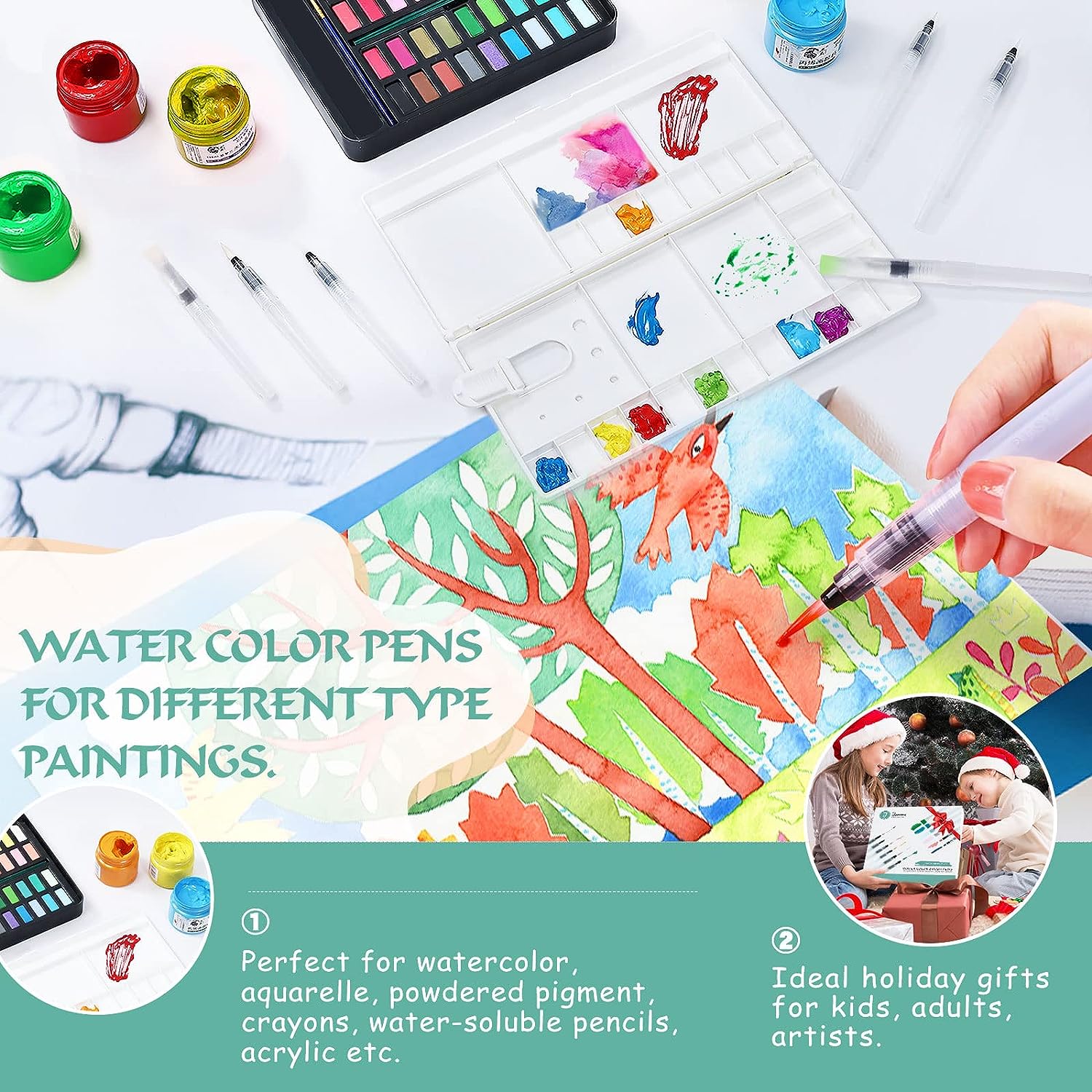 6PCS Water Brush Pens for Watercolor, Water Color Pen, Watercolor Paint Pens, Refillable Water Paint Brush ，Watercolor Pens