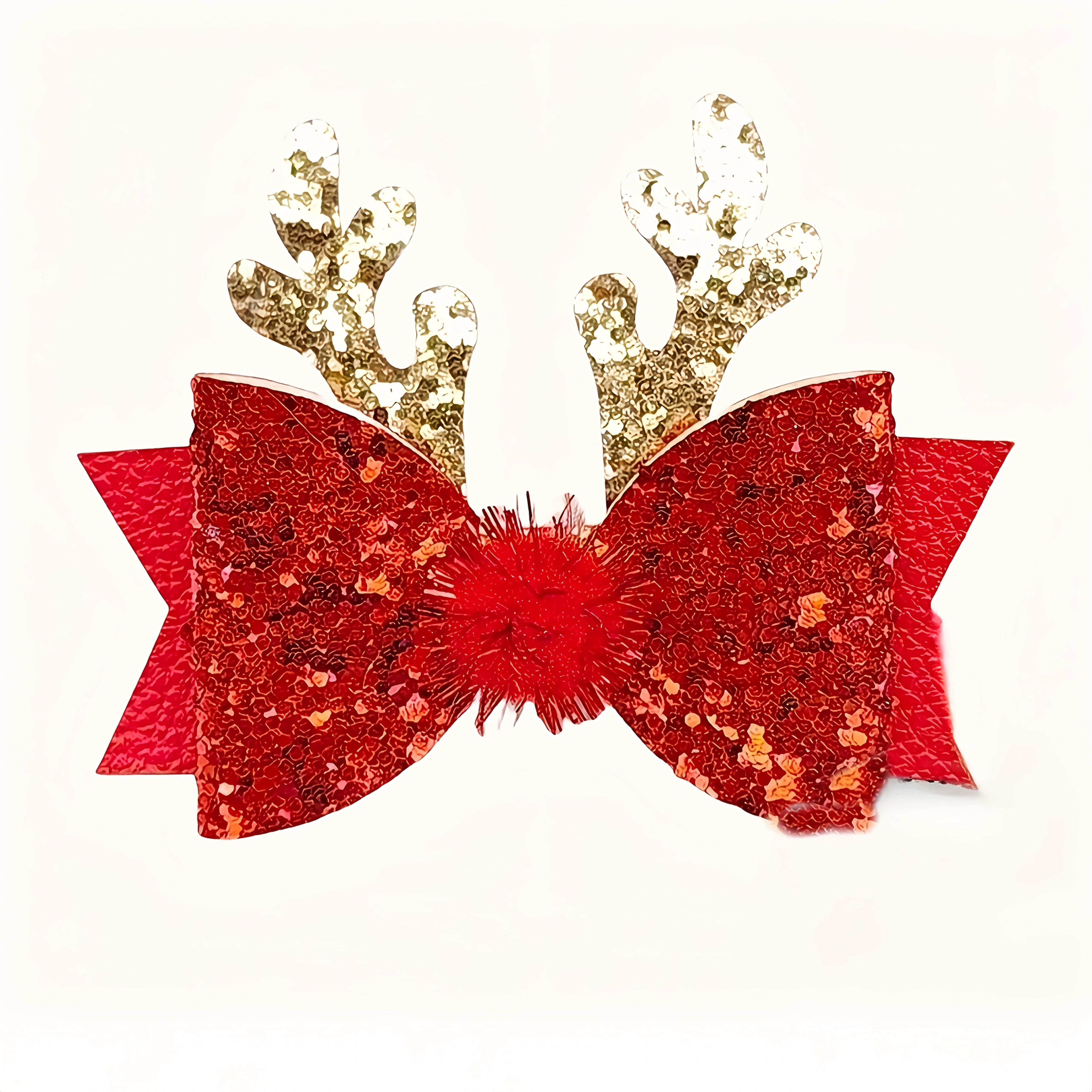Elk-Themed Non-Toxic Pet Hair Clip with Shiny Antlers & Bowknot for Dogs & Cats - Elk Antlers for Christmas Costumes, Year-Round Collar or Harness Accessories, Cute Antler Clip for Cat & Dog Outfits (No Toxic Plants)
