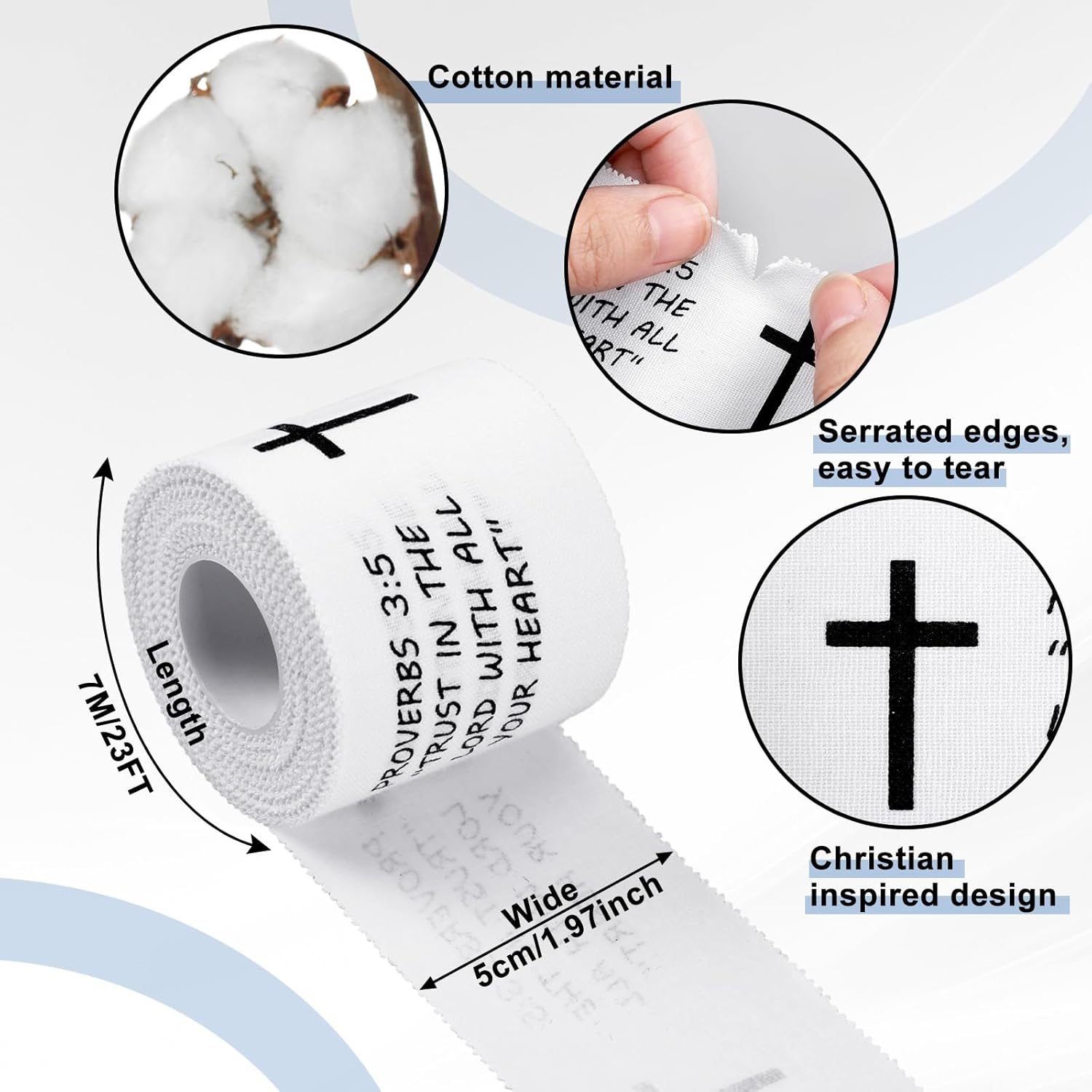4-8Pcs Christian Cross Athletic Tape 2in x 23ft, Sports Wrist Wrap with Bible Verses for Soccer Football Boxing Gym Athletes, Inspirational Church Gift