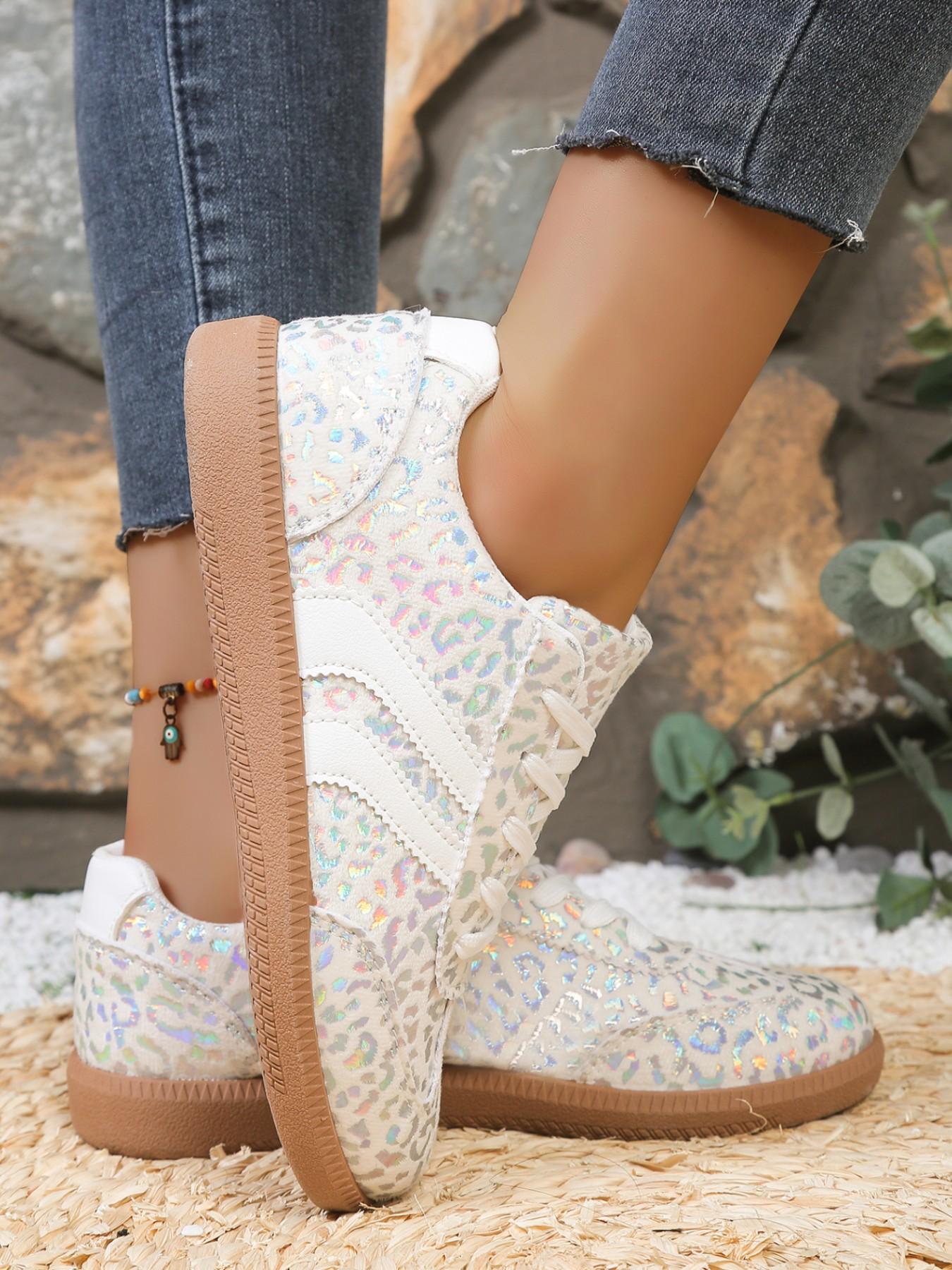 Glowing Leopard Print Sneakers, Walking Shoes, Laser Pattern Shoes, Fresh Versatile Casual Footwear, Directly Shines Bright, Perfect for Daily Wear