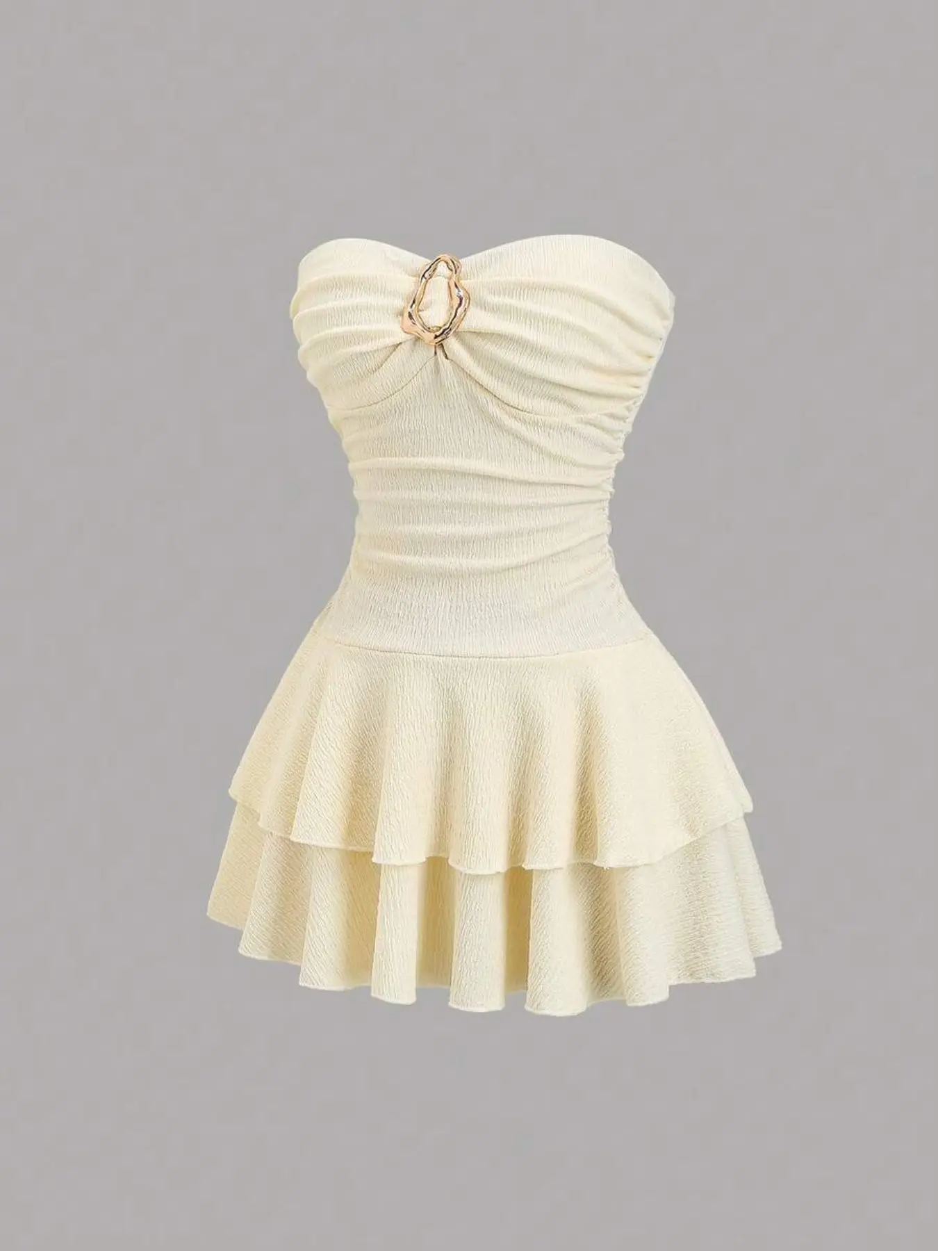 Elegant Strapless Layered Mini Dress for Women, Chic No-Shoulder Ruched Design, Perfect for Special Occasions, Stylish and Comfortable