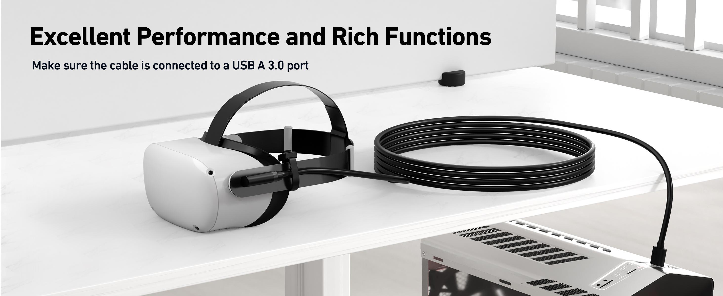 BENFEI Link Cable 16 FT Compatible with Oculus/Meta Quest 3, Quest2/Pro/Pico 4 Accessories and PC/SteamVR, High Speed PC Data Transfer, USB 3.0 to USB C Cable for VR Headset
