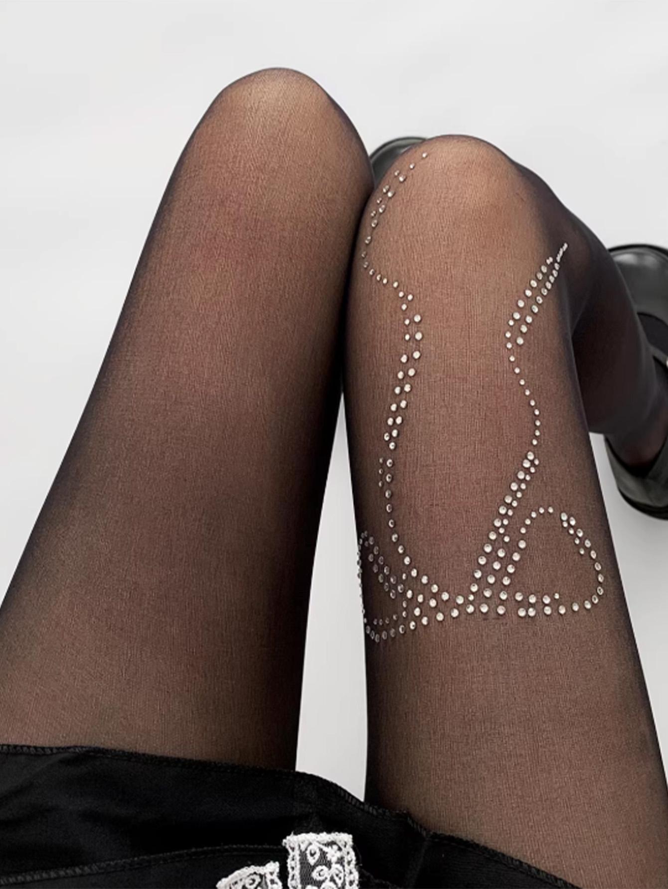 Bow Rhinestone Pantyhose, Y2K Sheer Stockings, High Stretch Thin Silk Socks, Ballet Style, All Seasons Wear