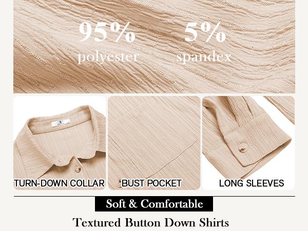 HOTOUCH Women‘s Button Down Shirts Casual Long Sleeve Dress Shirt Textured Collared Work Blouse Top with Pocket