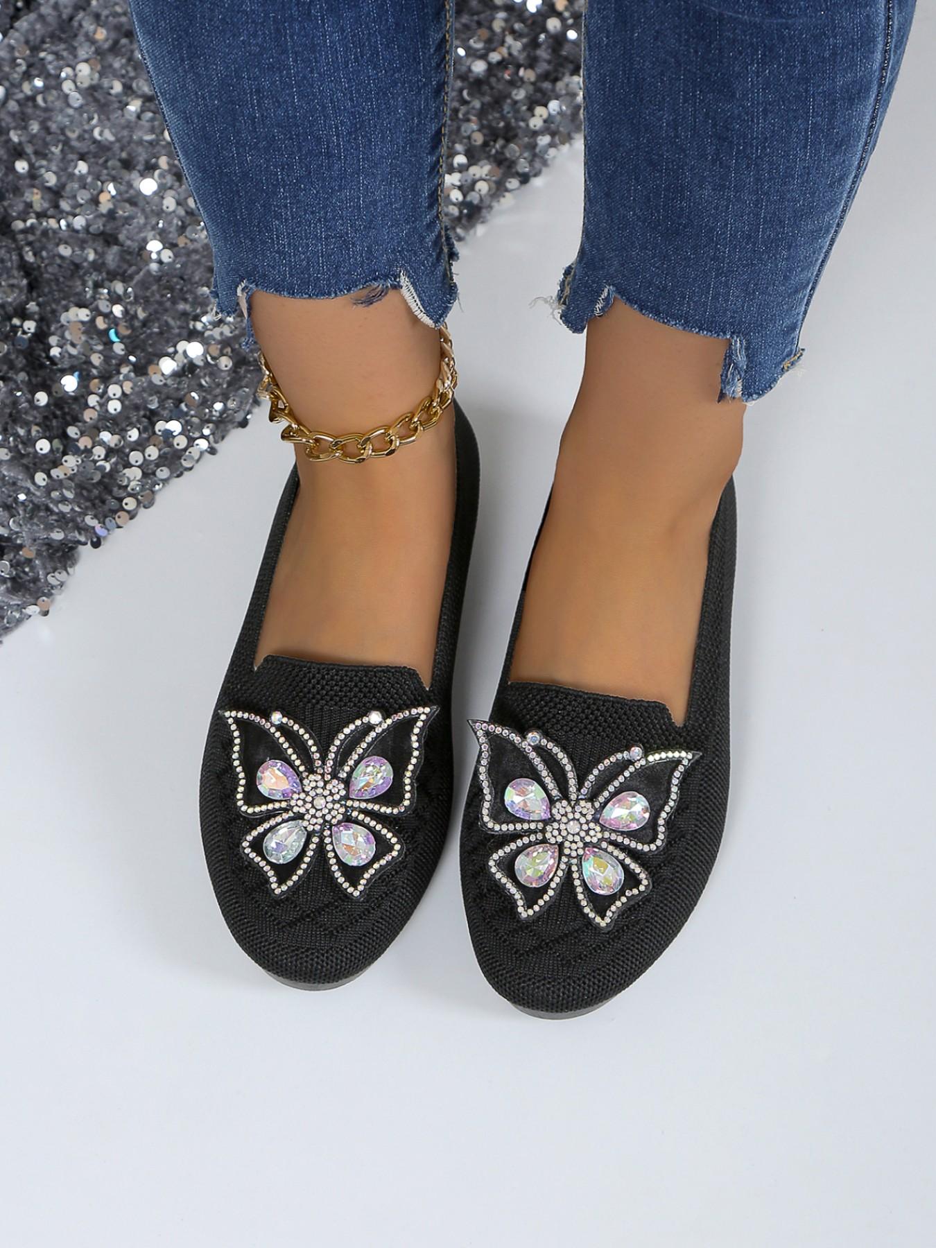 Water Drill Butterfly Loafers, Slip-On Soft Sole Lazy Single Shoes, Commuter Versatile Women's Shoes, Comfortable and Stylish Footwear