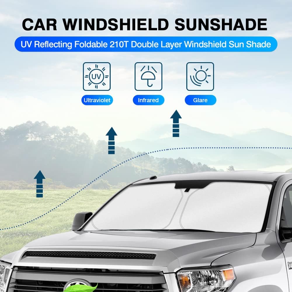 Canvcle Custom Fit Windshield Sun Shade for Toyota Tundra 2007-2025 Sunshade Sun Visor Protector Foldable Blocks UV Rays Keep Your Car Cooler