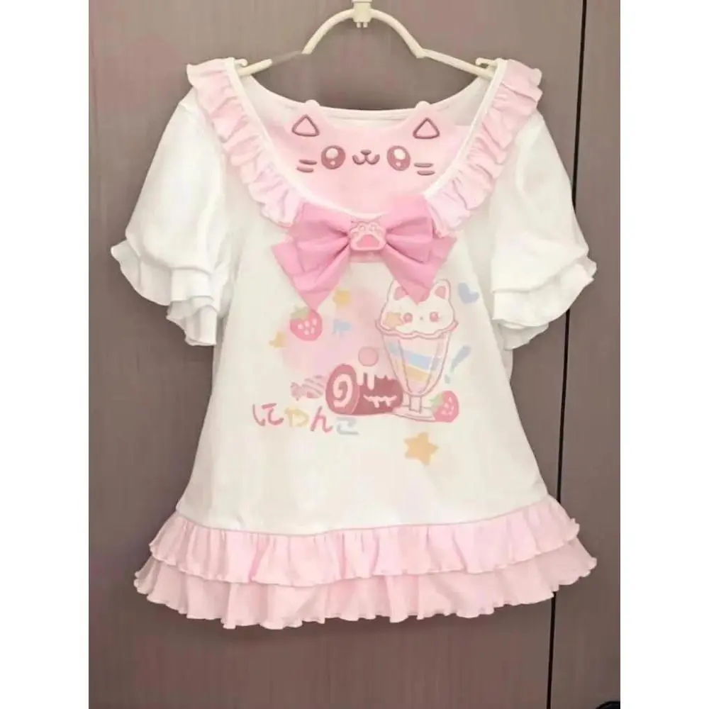 Y2k Cutecore Summer Women Korean Japan Harajuku Short Sleeve Egirl Anime T-shirts Aesthetic Oversized Kawaii Tshirt Tops Clothes