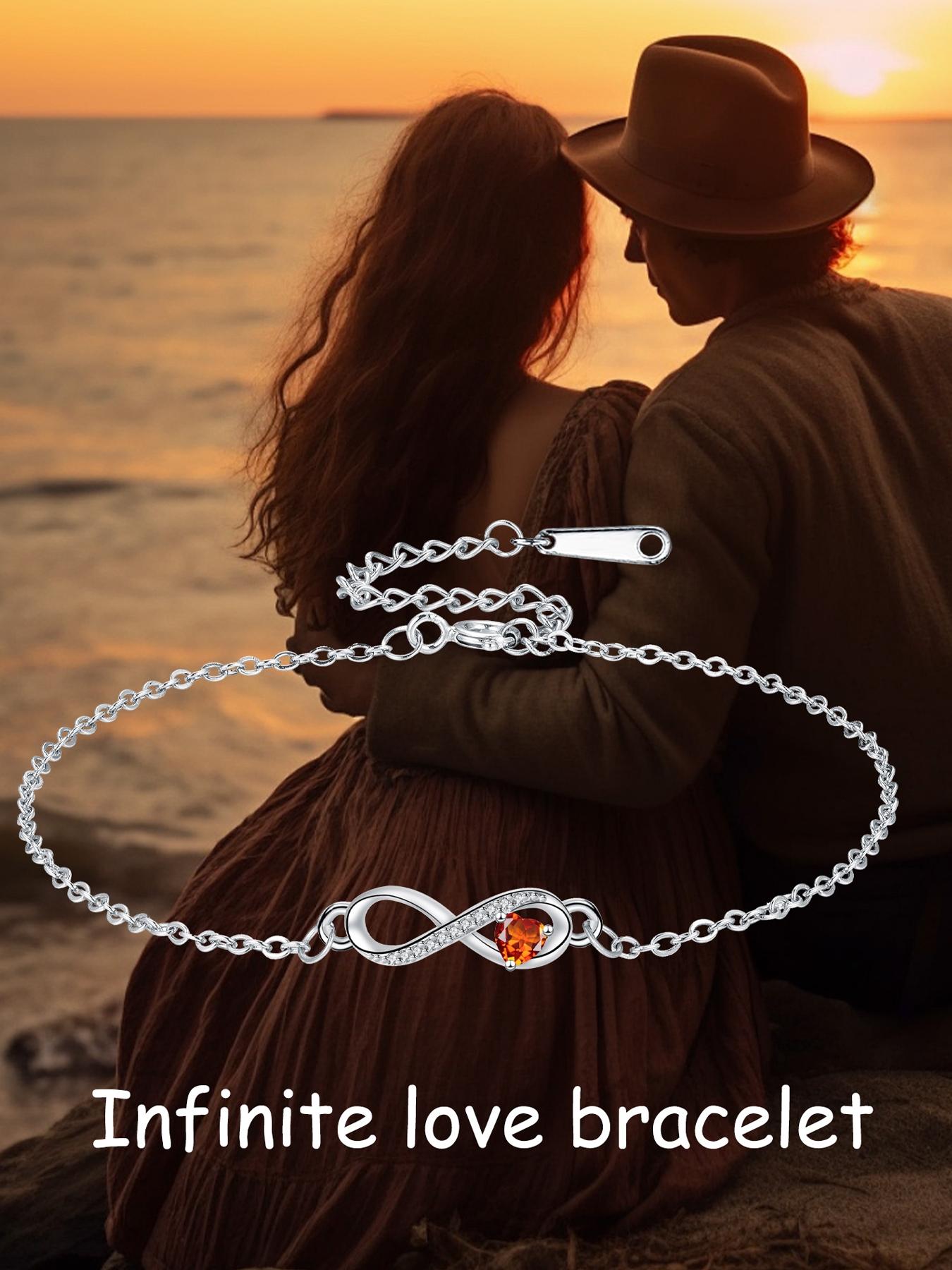 Love Heart CZ Birthstone Infinity Bracelets With Rose Jewelry Gift Box, Endless Love Symbol Bracelets for Women, Anniversary Birthday Christmas Jewelry Gift for Wife Mom Daughter, Heart Shaped Bracelet