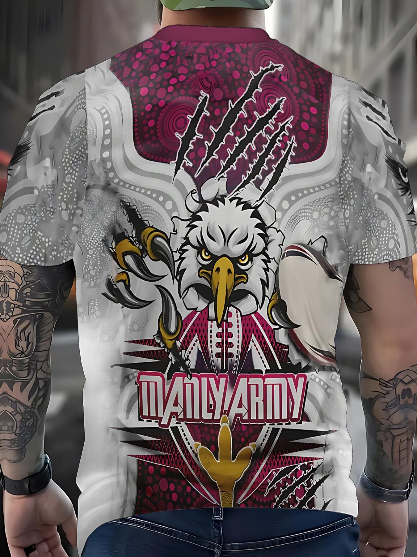 Men's Casual Round Neck Top, Running Fitness Wear, Breathable Comfort, American Vintage Eagle Print