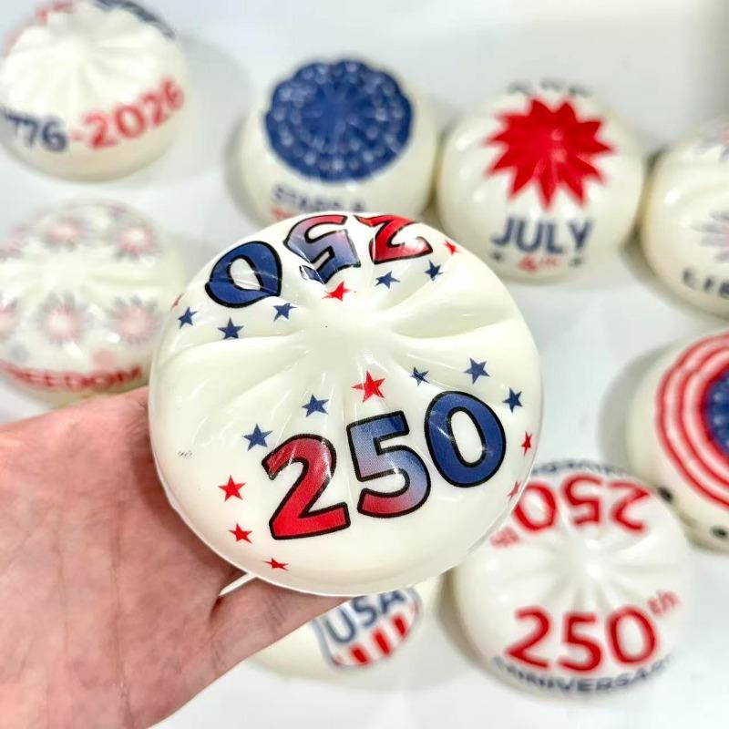 HefengCL 250th Anniversary Limited Edition USA-Themed Bun Squishy Toy, Unisex Slow Rebound TPR Sensory Fidget, Random Colors ASMR Relaxing Gift, Compact Portable Collectible Party Favor (Slime & Squishy Toys)