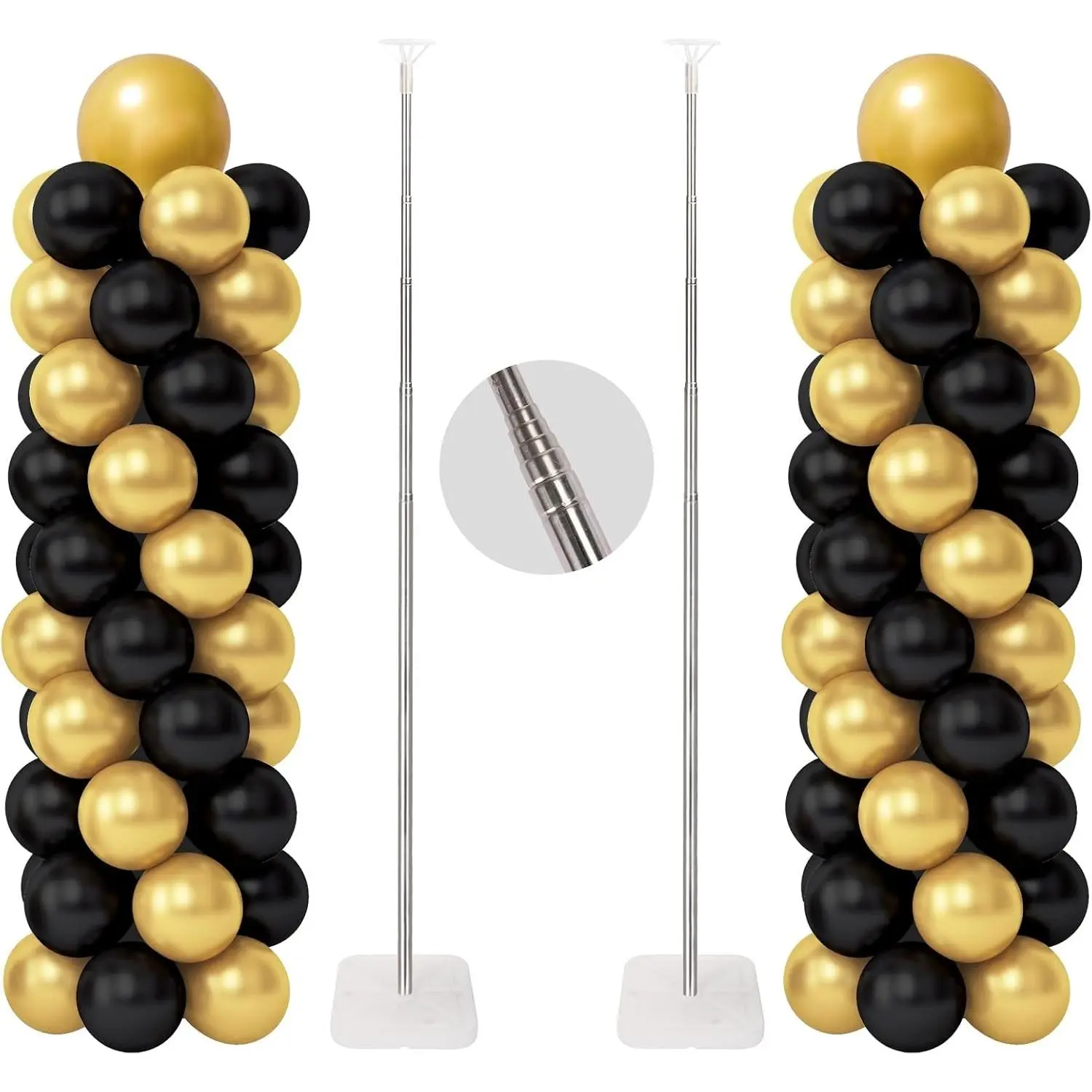 Balloon Column Stand Kit, Set of 2, 6.6ft Height Adjustable Column Kit, Metal Telescopic Pillar Balloon Stand, Birthday Party, Graduation, Wedding Christmas Decorations, White and Silver