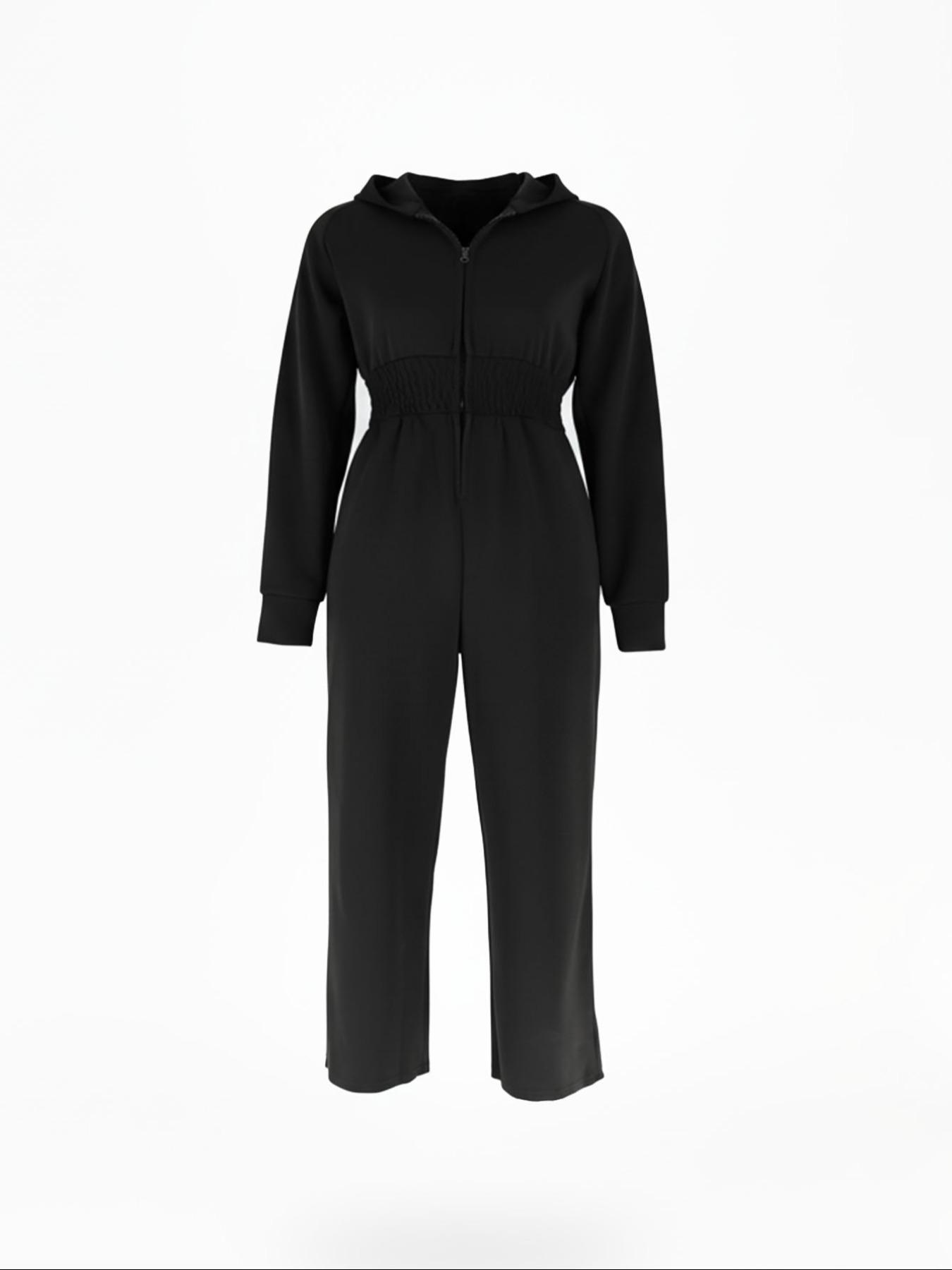 Spring New One-Piece Jumpsuit Zipper Romper Sporty Casual Style Zip Hooded Elastic Waist Women's Clothing for Daily Commute Streetwear