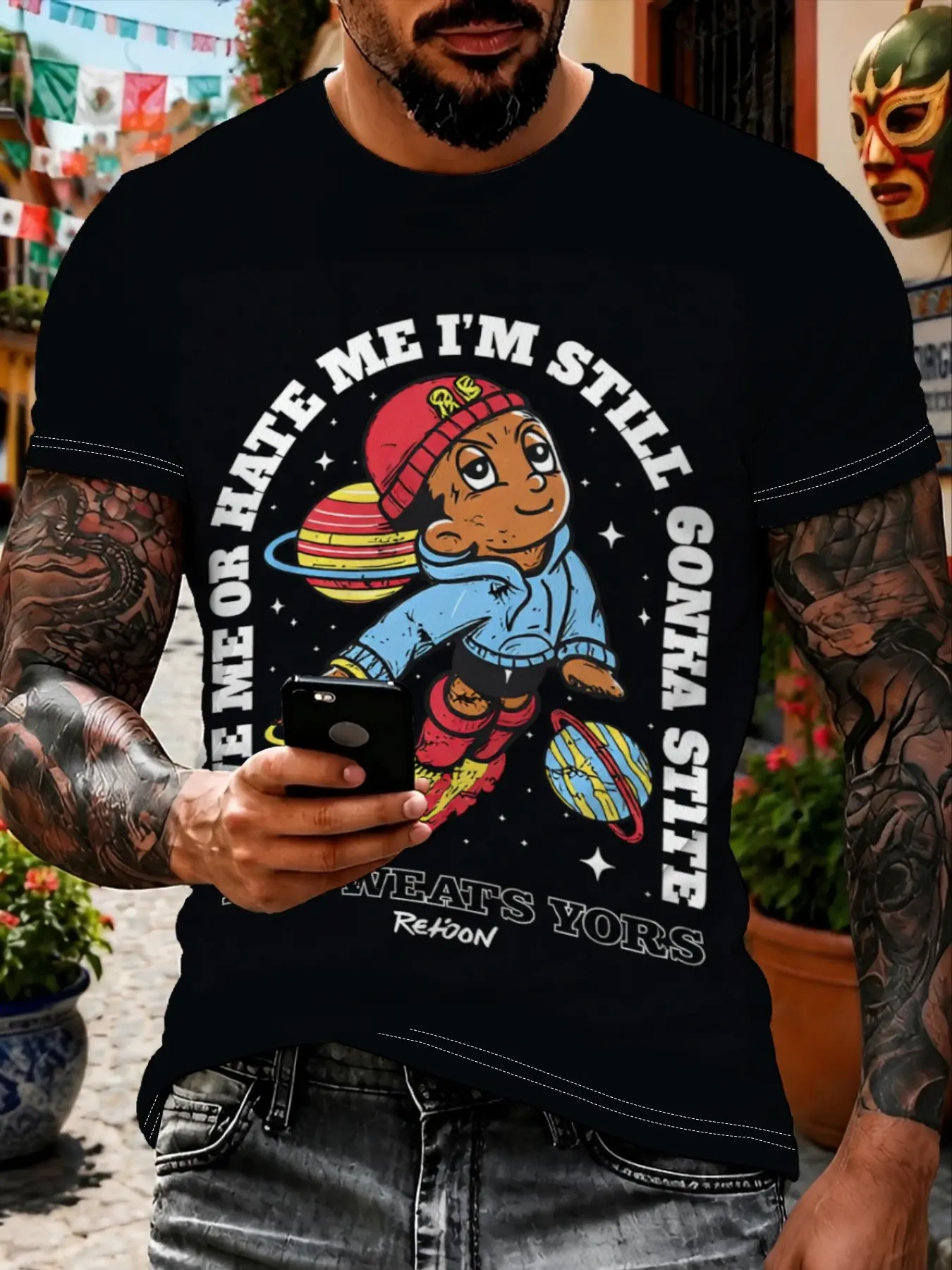 Men's Print T-Shirt, Cartoon Superman Short Sleeve, Sporty Street Fashion, Quick-Dry Breathable, Elastic Comfort, Cycling Tee, Streetwear