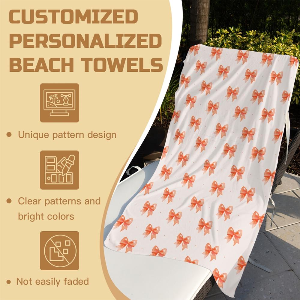 Cute Bow Knot Beach Towel, Fresh Pastel Ribbon Design Microfiber Quick Dry Towel, Exclusive Gift for Girls & Women