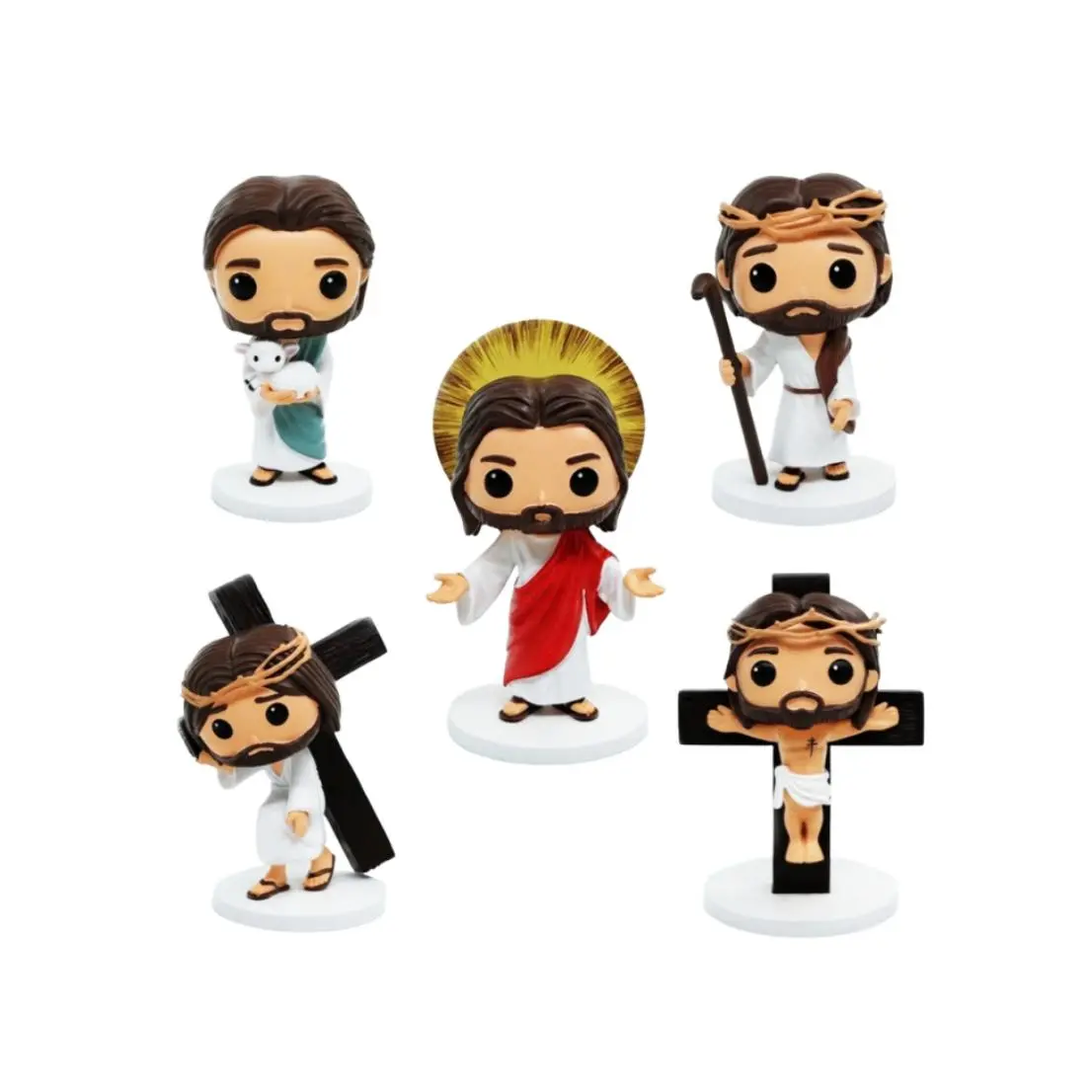 5-Piece Handmade Antimicrobial Resin Jesus-Shaped Sculptures, Christian Sacred Scenes Via Crucis Art, Home Room Decor, Easter Gift Ornaments for Bible Study