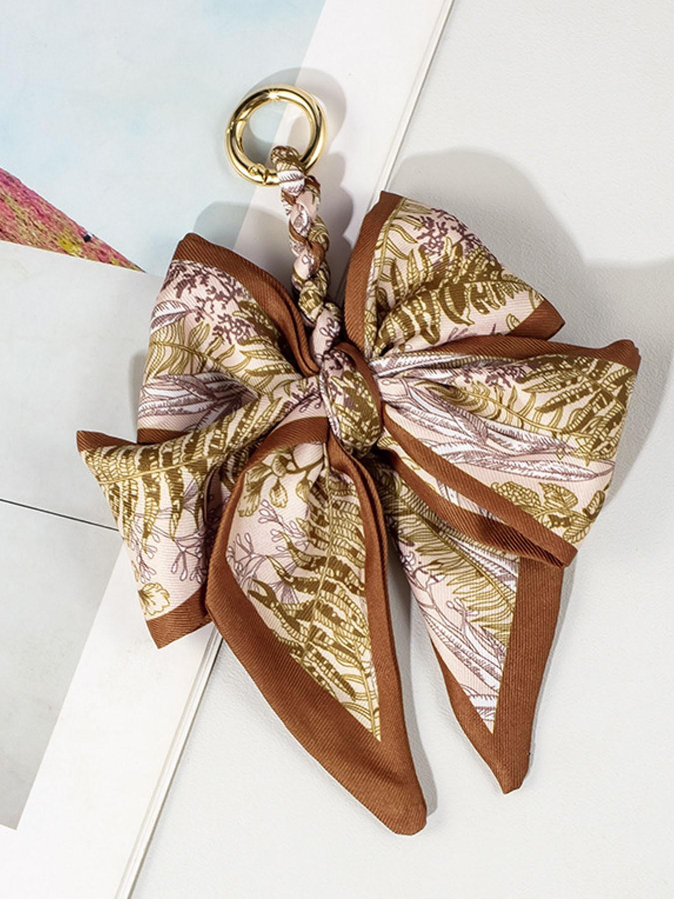 Elegant Bow Bag Charm-Floral Scarf Keychain wit..
