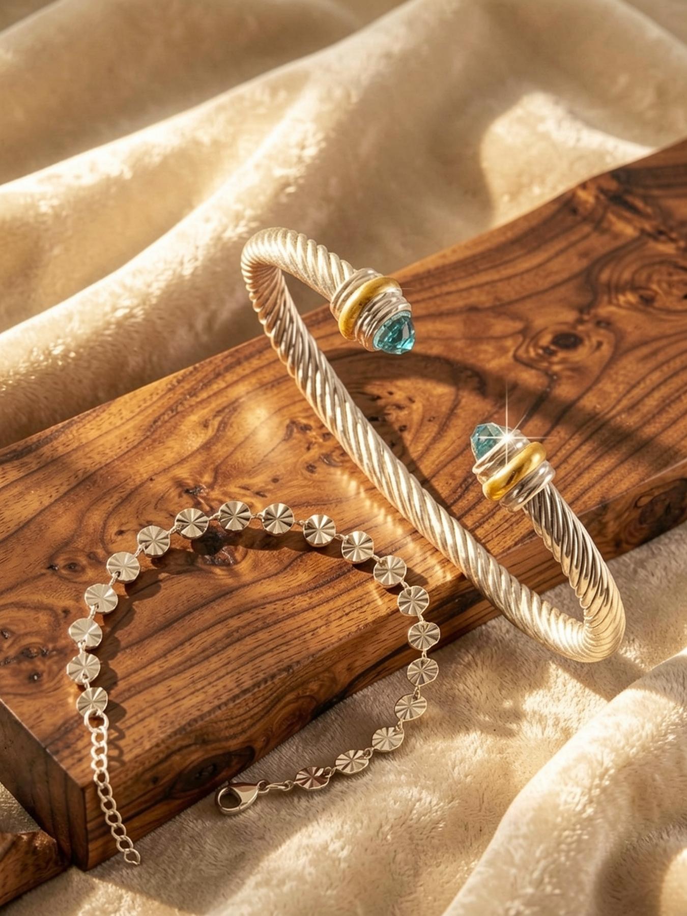 18k Embroidered Bracelet, Diamond-encrusted Twisted Bracelet, Adjustable Bracelet, Versatile Punk, Fashionable, Simple, Luxury Accessory # Jewelry / Stainless Steel / Colorfast / Hypoallergenic / Couple / Festival / Party / Ideal Gift