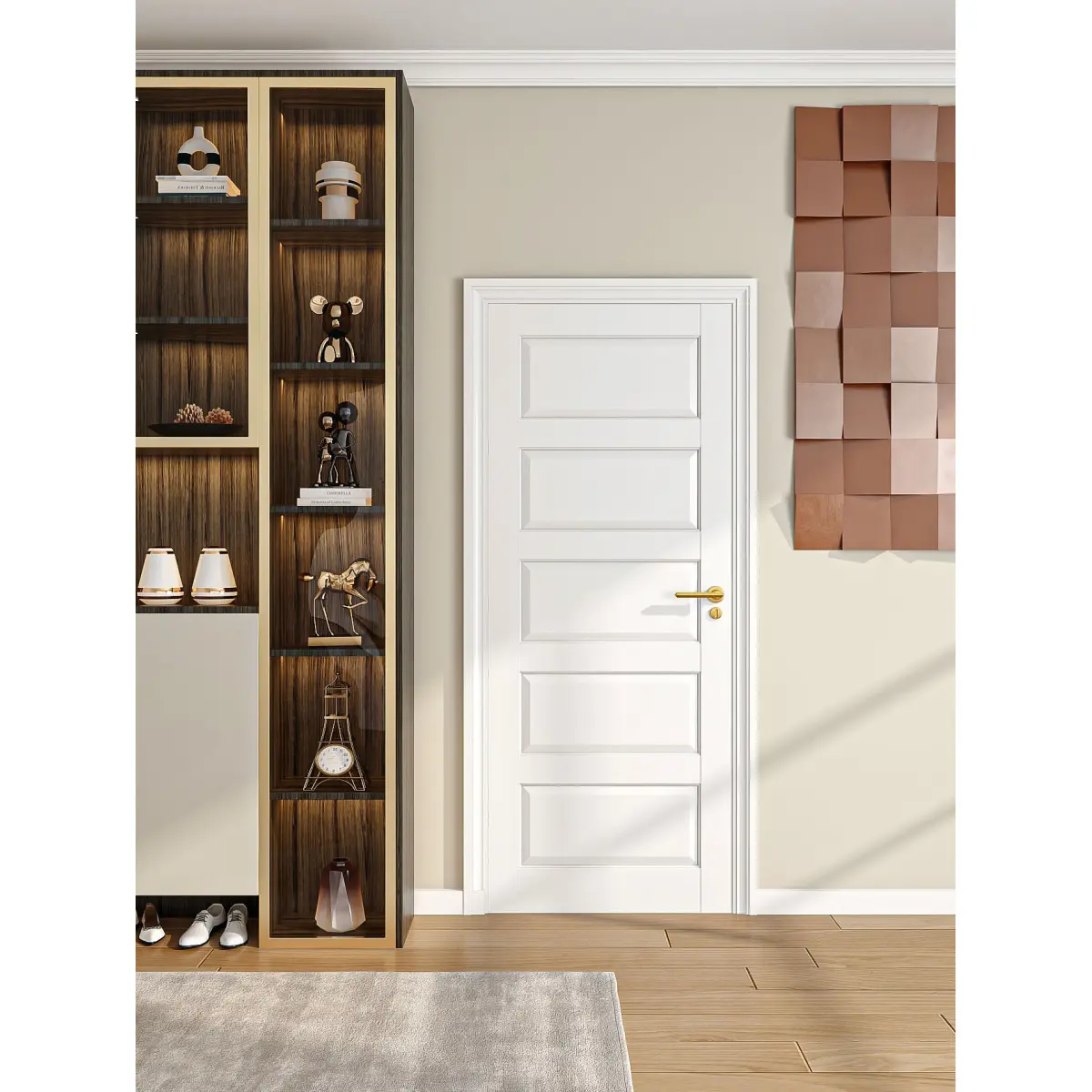 32" X 80"5-Panel Interior Door,White Primed Panel French Door for Closet Pantry Bedroom Livingroom Study Office, Pocket, Barn Doors-Shaker w/o Hardware Frame
