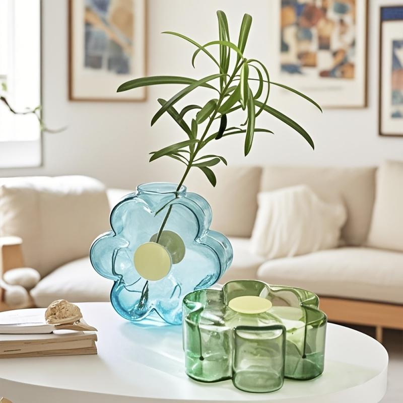 1pc Flower Glass Vase, Creative Flower-Shaped Glass Hydroponic Vase, Transparent Colorful Flower Arranger For Table Decoration