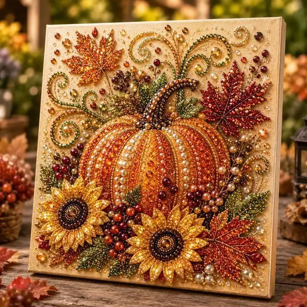 3D Warm-Toned Diamond Painting Kit for Adults - Diamond Art, Cross Stitch Handcrafting with Mixed Textile 3D Pearl-Rhinestone Supplies, DIY Needlework Wall Decor for Thanksgiving Home Styling