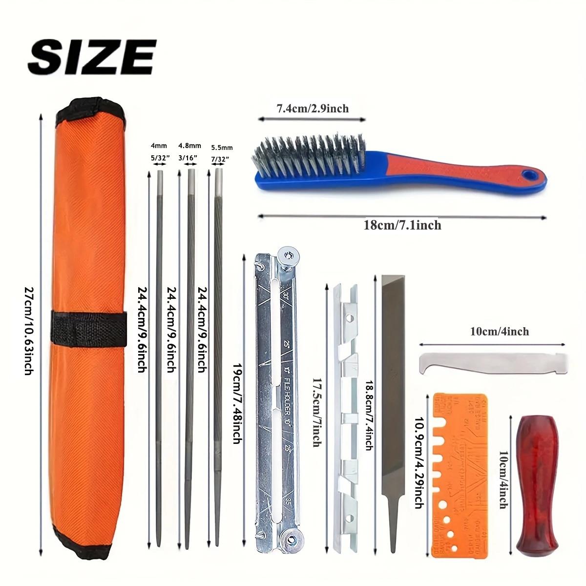 Universal Chainsaw Field 10pc Sharpening Kit - Includes 5/32", 3/16", and 7/32" Round Files, 6" Flat File, Handle, Filing Guide, and Travel Pouch