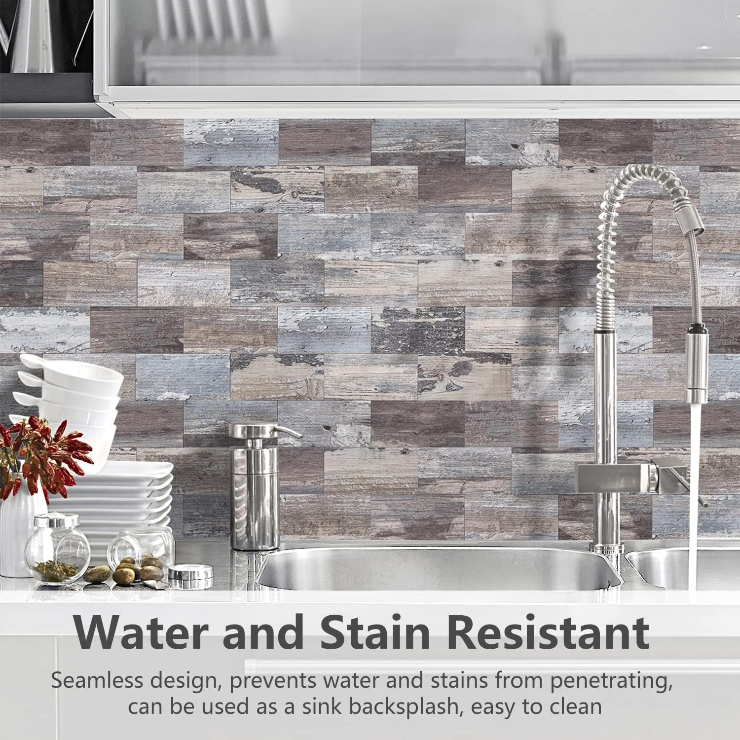 STICKGOO 100Pcs Peel and Stick Backsplash, 3" x 6" PVC Aluminium Wall Tile, Wood Stick on Backsplash for Kitchen/Bathroom Decor , Decorative Tiling Adhesive Decals Ornaments STICKGOO 100Pcs Peel and Stick Backsplash, 3" x 6" PVC Aluminium Wall Tile, Wood Stick on Backsplash for Kitchen/Bathroom Decor , Decorative Tiling Adhesive Decals Ornaments