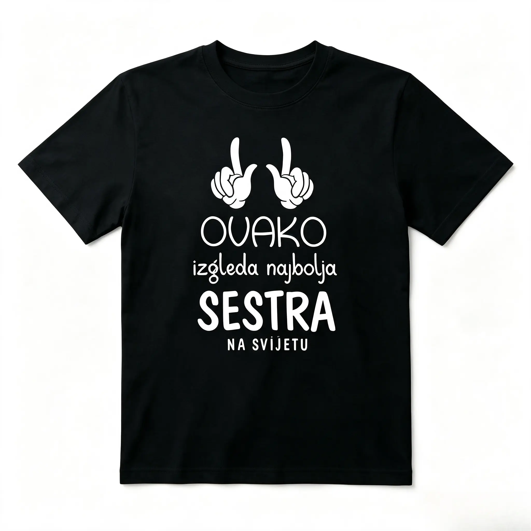 Best Sister Balkan Quote Hand Sign Graphic Cotton T-Shirt, Oversized Comfort Fashion Outfit, Cute Family Casual Top, Perfect Valentine's Day Holiday Gift for Lovers, Family and Friends For Her